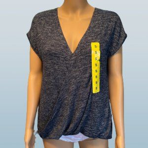 New RACHEL Rachel Roy Faux Wrap Soft Knit Top size Small Heather Navy Blue B54